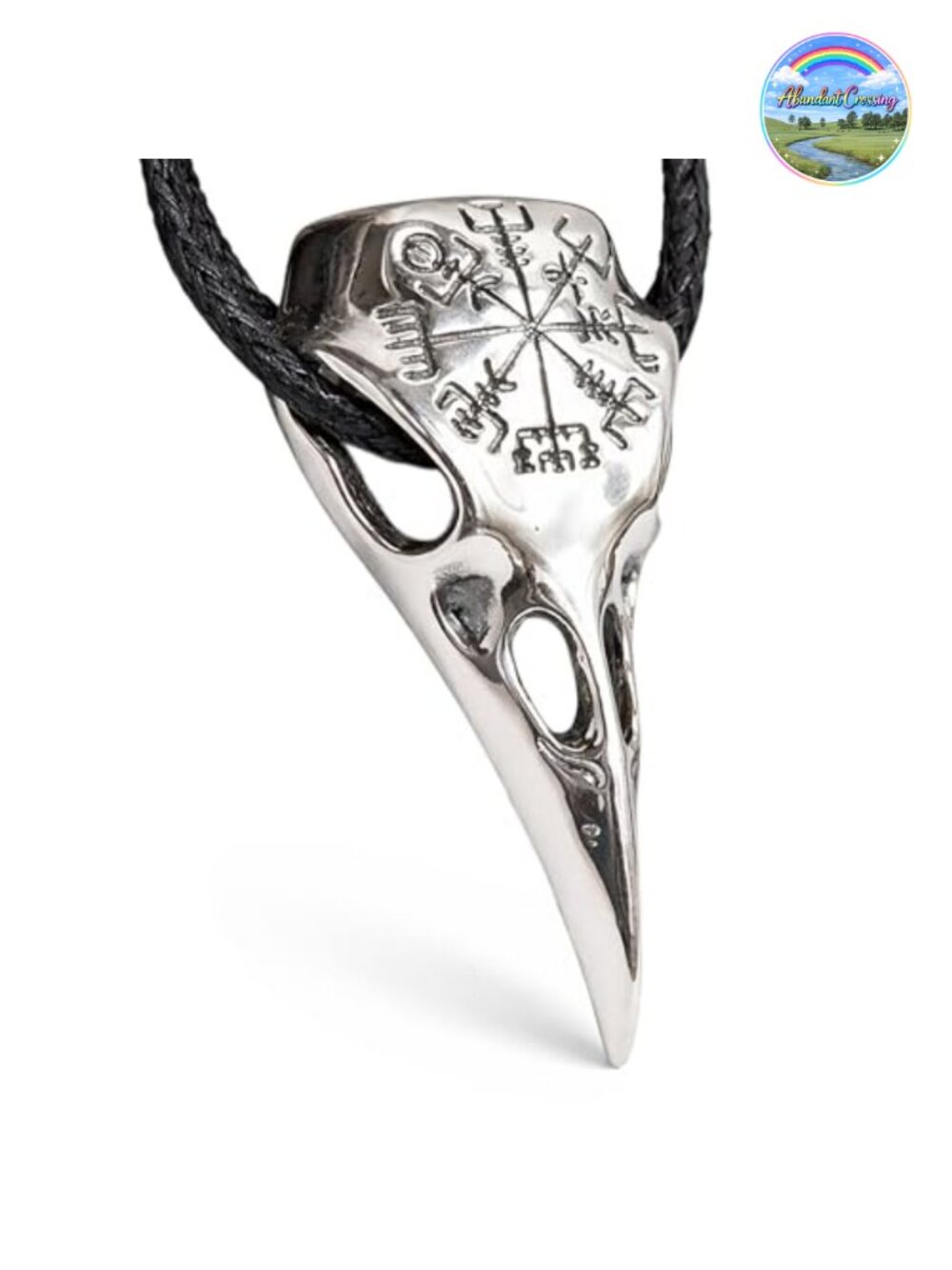 Viking Raven Skull Necklace Compass Vegvisir Pendant Sterling Silver